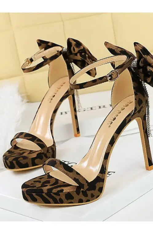 Cocktail Open Toe Platform Rhinestone Back Bowknot High Heel