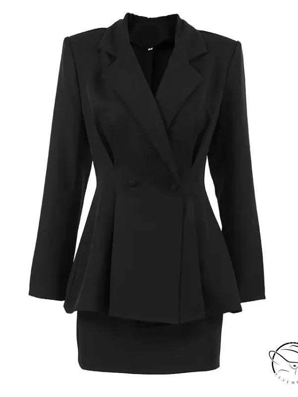 Langry black double-breasted blazer with peplum hem in elegant fashion set