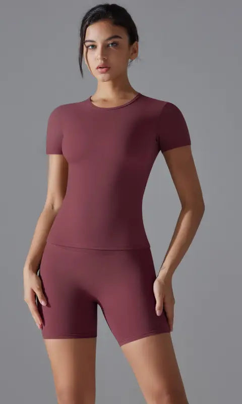 Spring Autumn t Shirt Quick Drying Yoga Clothes Short Sleeve Slim Fit Fitness Blouse Outdoor Running Sports Suit Women