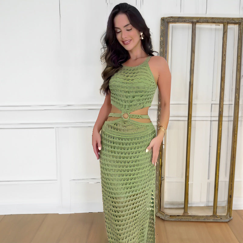 Green crochet cutout dress from Langry, perfect for summer fashion and ملابس collection