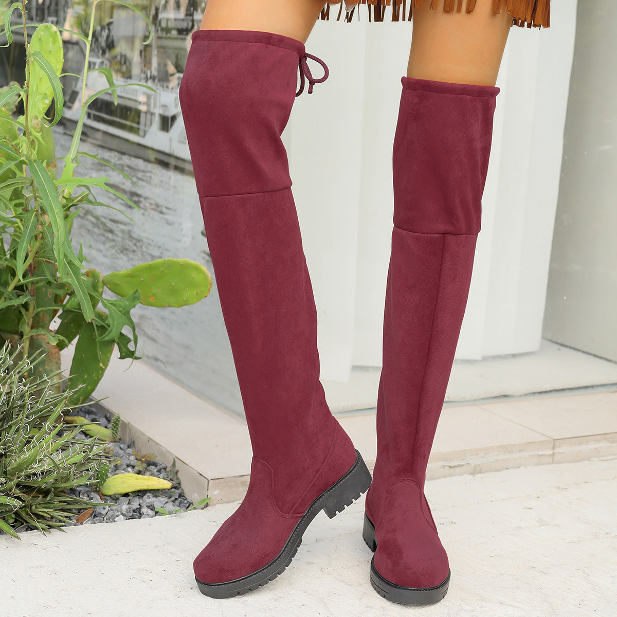 Suede Low Heel Over the Knee Boots