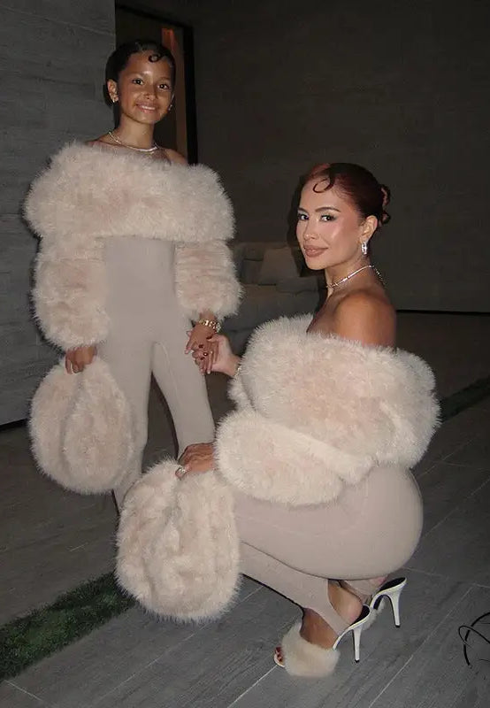 Langry fashion cream faux fur handbag with plush rounded silhouette