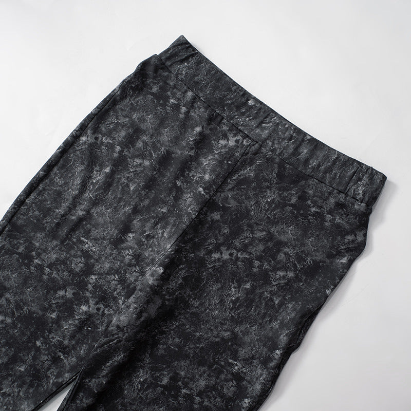 Black acid-wash skinny pants with wide elastic waistband, stylish langry fashion ملابس