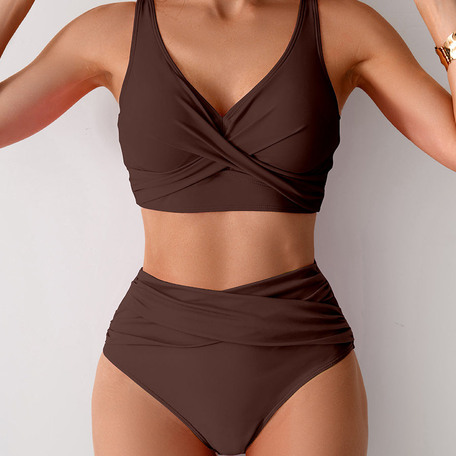Brown high-waisted bikini from Gorgeous Split Swimsuit, perfect for stylish beach fashion