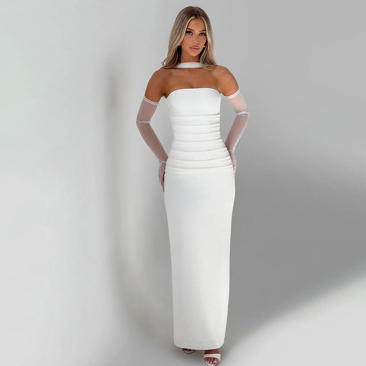 Elegant white strapless gown from Gorgeous Winter Evening Dress collection, perfect for fashion events