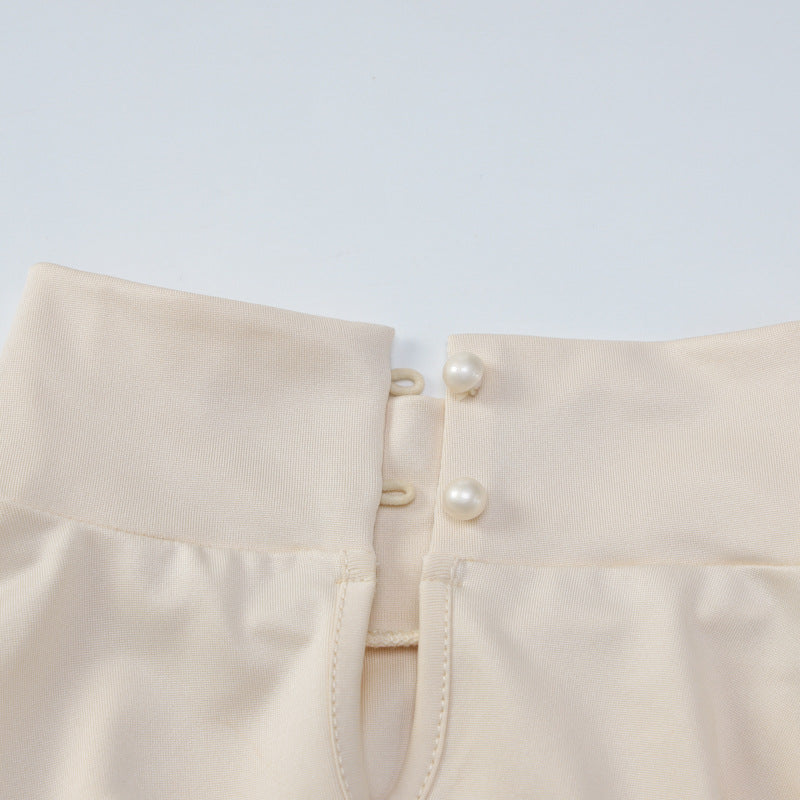 French Slim Fit Backless Button Dress