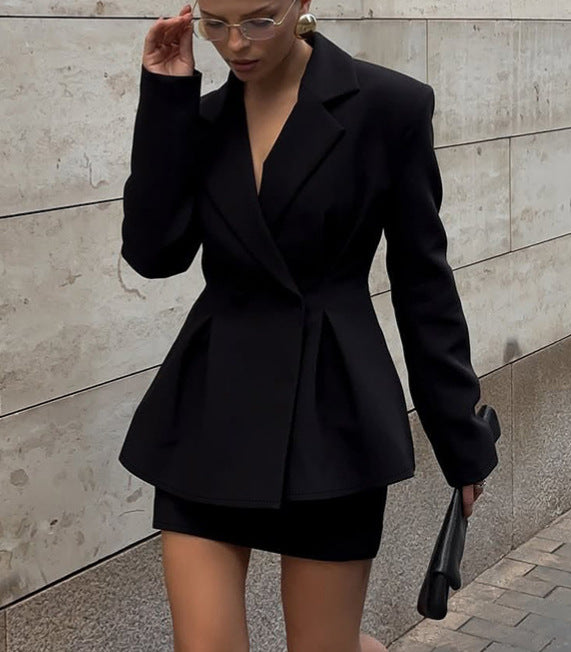 Black peplum blazer in Langry fashion ملابس skirt set