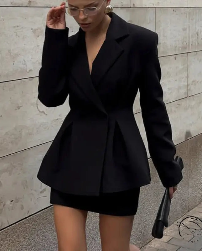 Black elegant skirt two piece set with langry fashion blazer