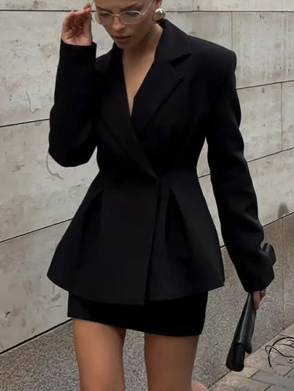 Black elegant skirt two piece set with langry fashion blazer