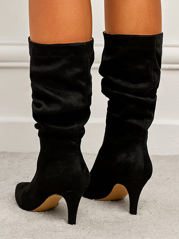 Spring Catwalk Wrinkled Surface Slip on Suede Stiletto Heel Women High Boots