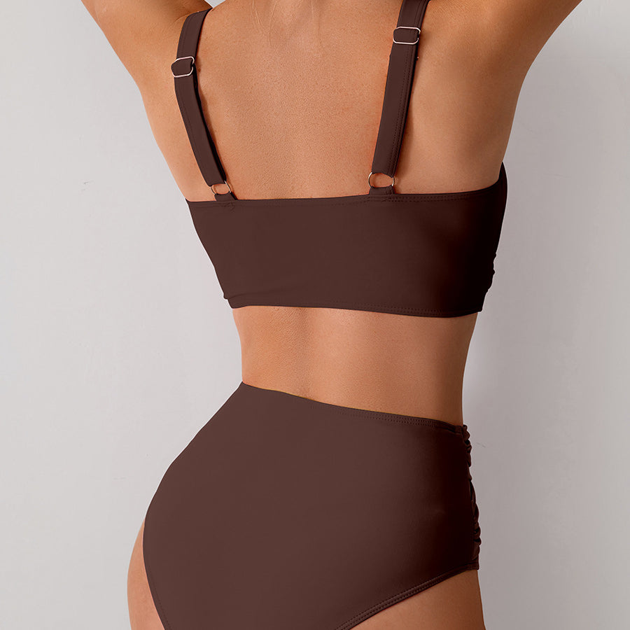 Brown two-piece Gorgeous Split Swimsuit for stylish summer fashion and langry ملابس