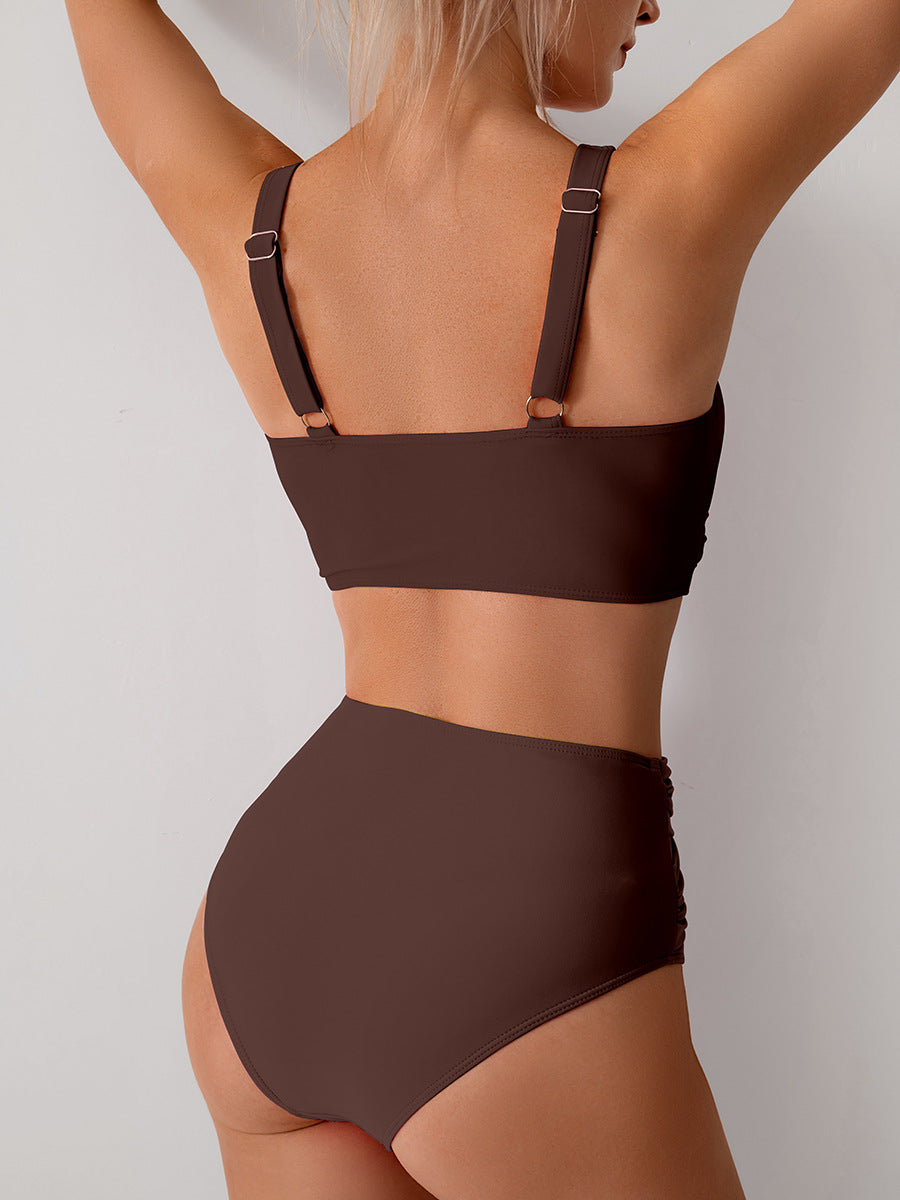 Brown two-piece Gorgeous Split Swimsuit for stylish summer fashion and langry ملابس