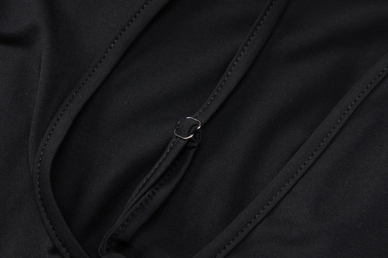Black fabric with adjustable strap, part of women clothing summer cutout irregular asymmetric jumpsuit