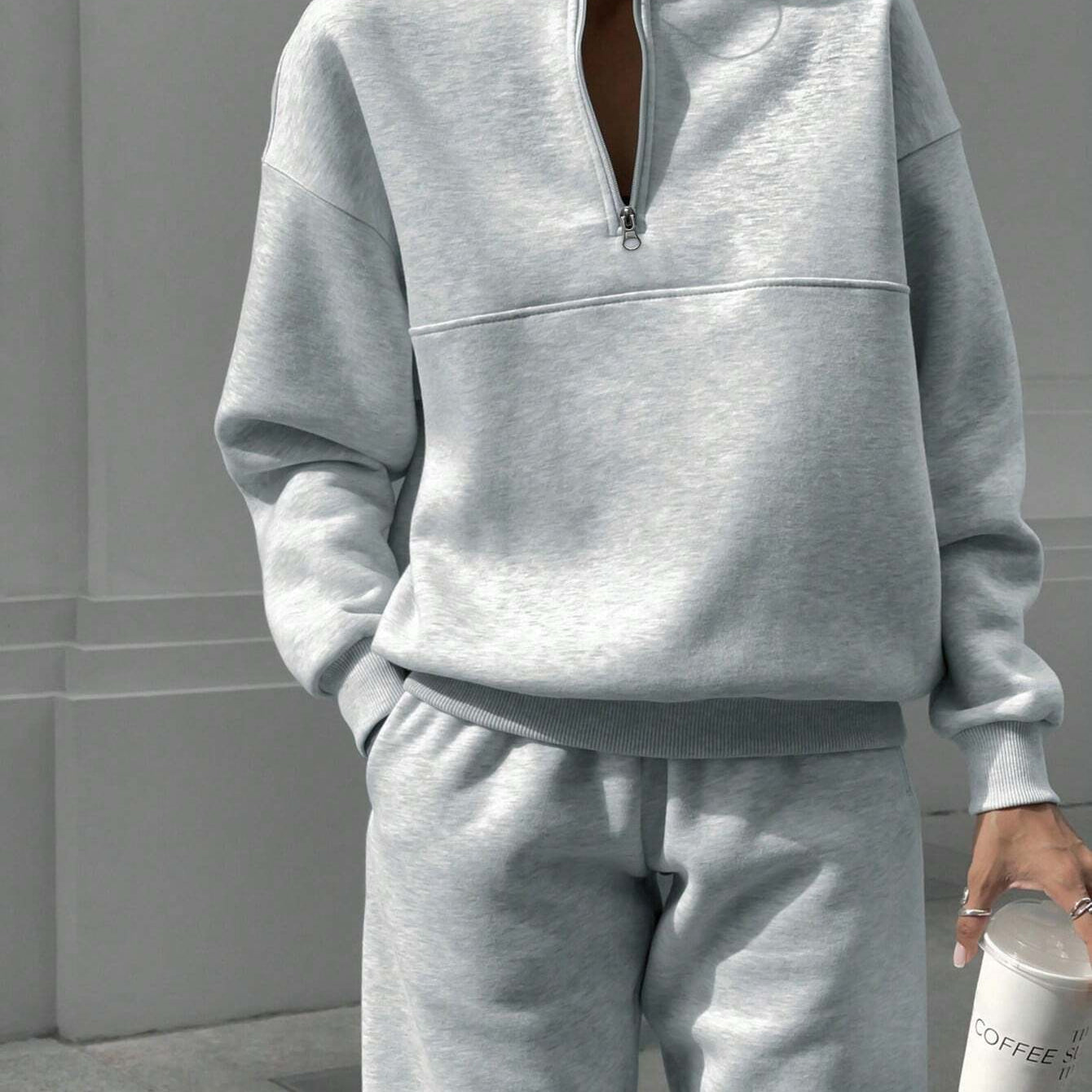 Langry light blue fleece zip-up sweatshirt with drawstring waist and pockets, fashion ملابس