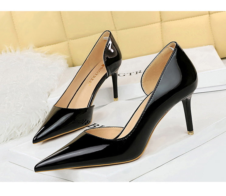 Shiny Patent Leather Side Hollow out High Heels