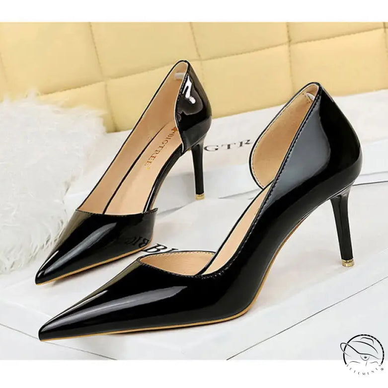 Shiny Patent Leather Side Hollow out High Heels