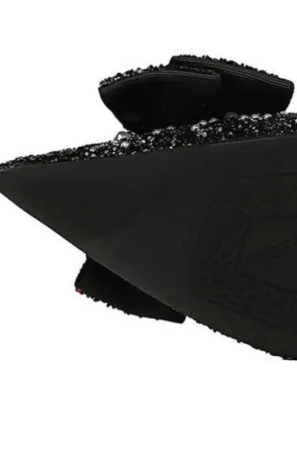 Elegant langry fashion black sequined flat shoe with bowknot rhinestone detail