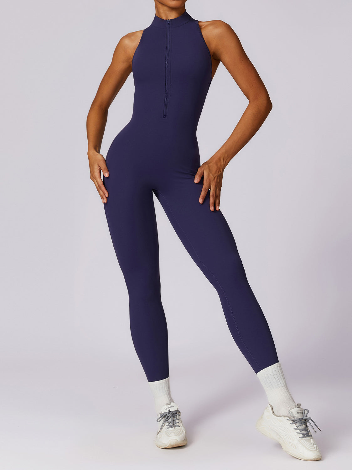 Navy blue langry Beauty Back Yoga Jumpsuit in form-fitting fashion ملابس