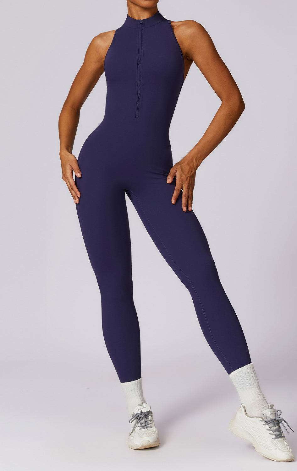Navy blue langry Beauty Back Yoga Jumpsuit in form-fitting fashion ملابس