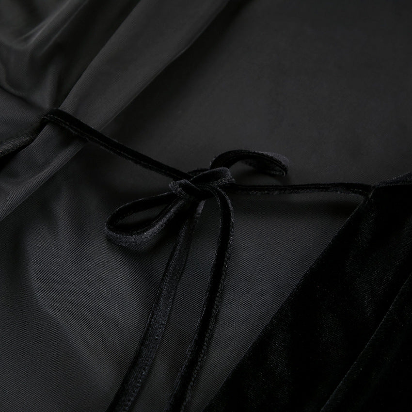 Dark velvet tie detail on comfortable cardigan thermal pajamas for cozy wear