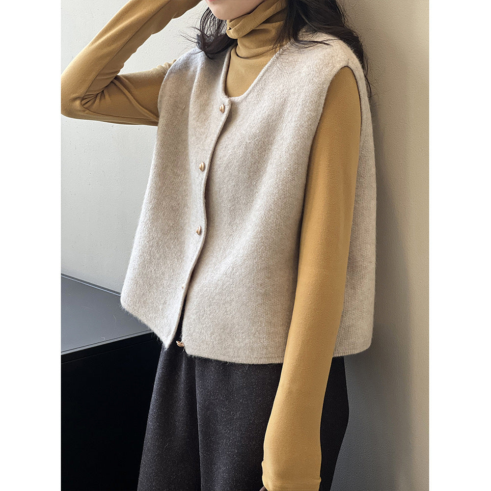 Beige button-up vest from Gentle Knitted Vest collection, ideal for langry fashion and ملابس