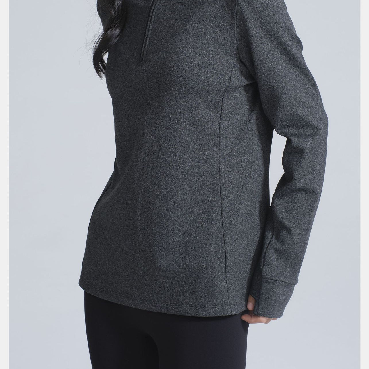 Dark grey long-sleeved quarter-zip athletic top from Winter Thermal Velvet Yoga Jacket for langry fashion and ملابس styles