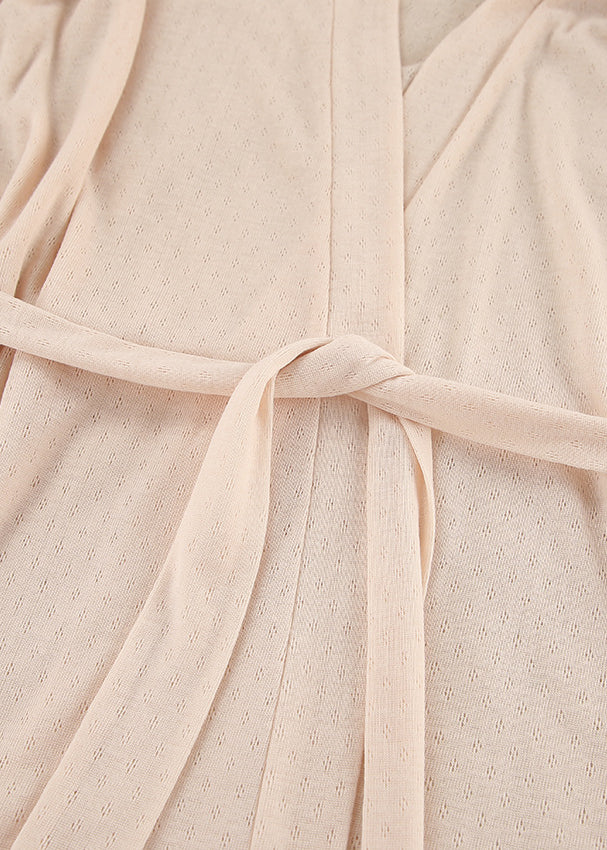 Blush langry fashion knit robe with dotted texture and self-tie belt from Knitting Shorts Nightgown Set