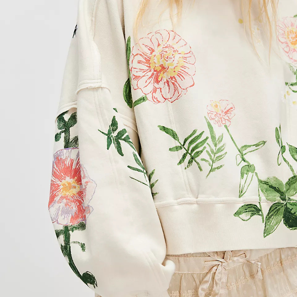 Winter Printing Loose Casual Top All Matching Hoodie