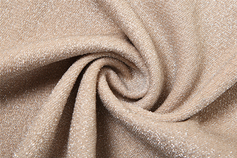 Beige textured shimmering fabric for Women’s Elegant Halter Backless Maxi Dress