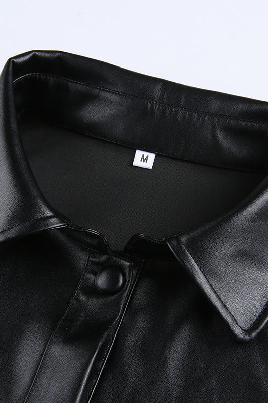 Langry fashion black glossy leather shirt, medium, winter coat style