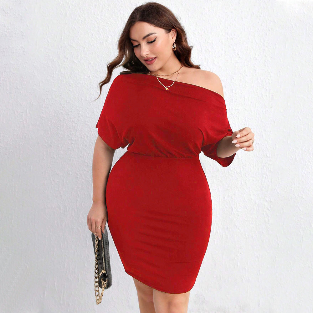 Elegant red off-the-shoulder dress from Cross Shoulder Bag Hip Midi Dress collection showcasing contemporary fashion and ملابس style