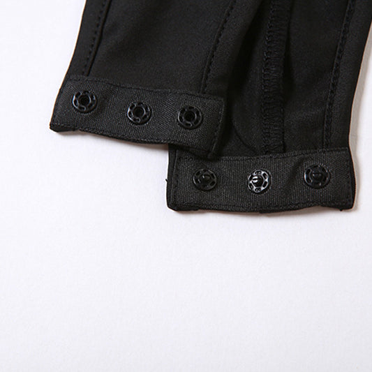 Black bodysuit with snap closure from Summer Women Clothing Casual Mesh Stitching High Jumpsuit