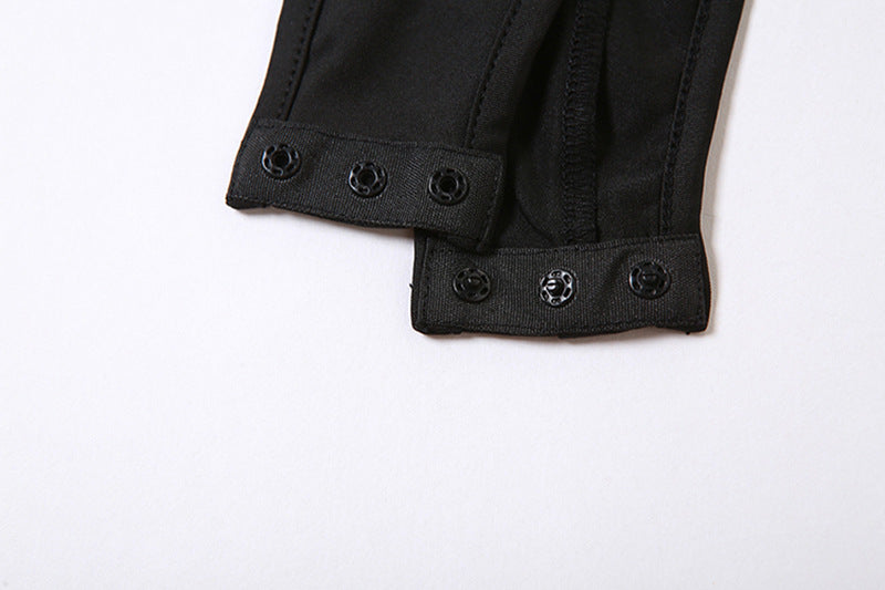 Black bodysuit with snap closure from Summer Women Clothing Casual Mesh Stitching High Jumpsuit