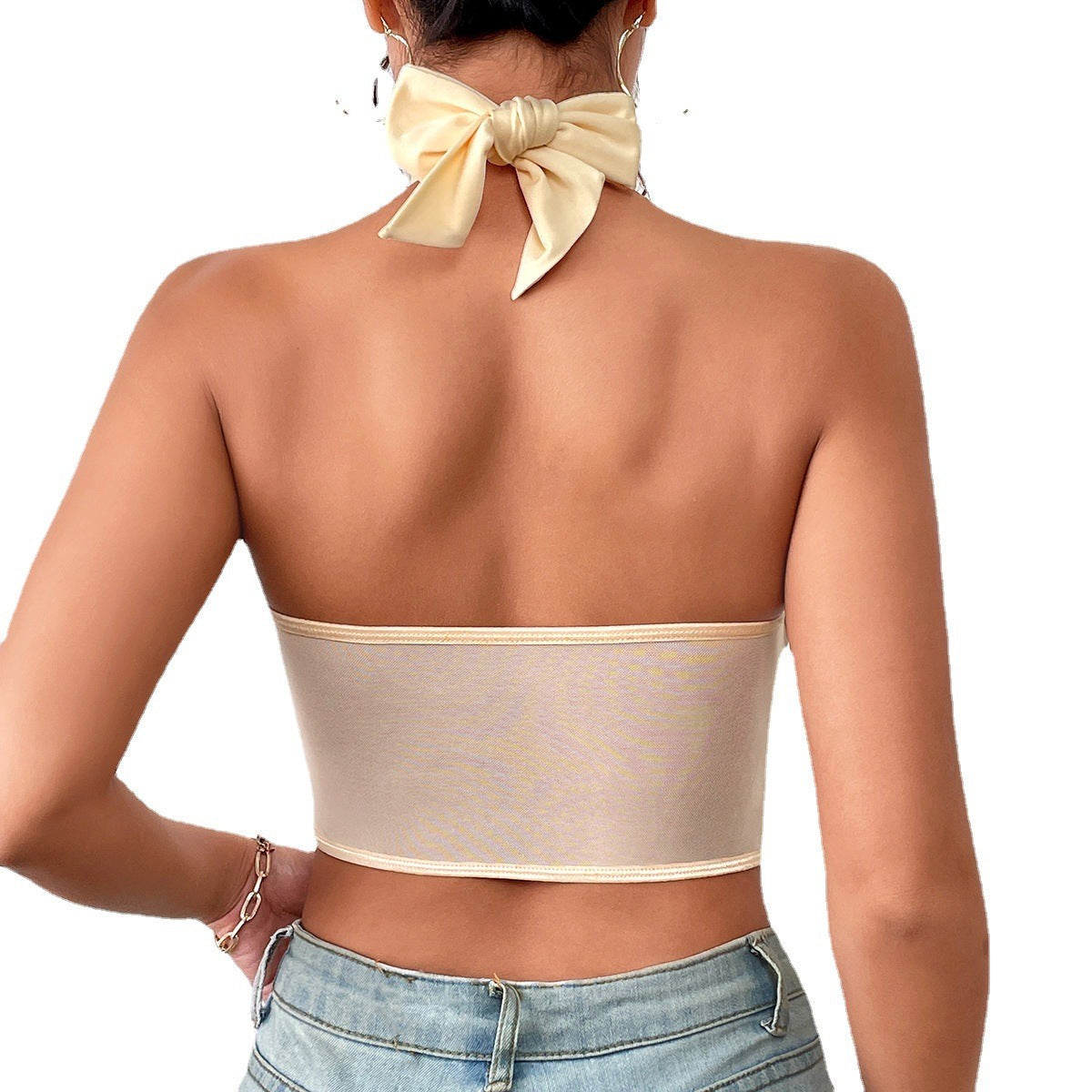 Back view of the sexy cross halter corset with cross halter boning for sultry style