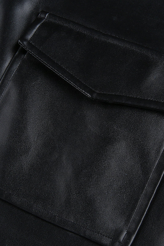 Langry fashion black leather jacket with flap pocket design