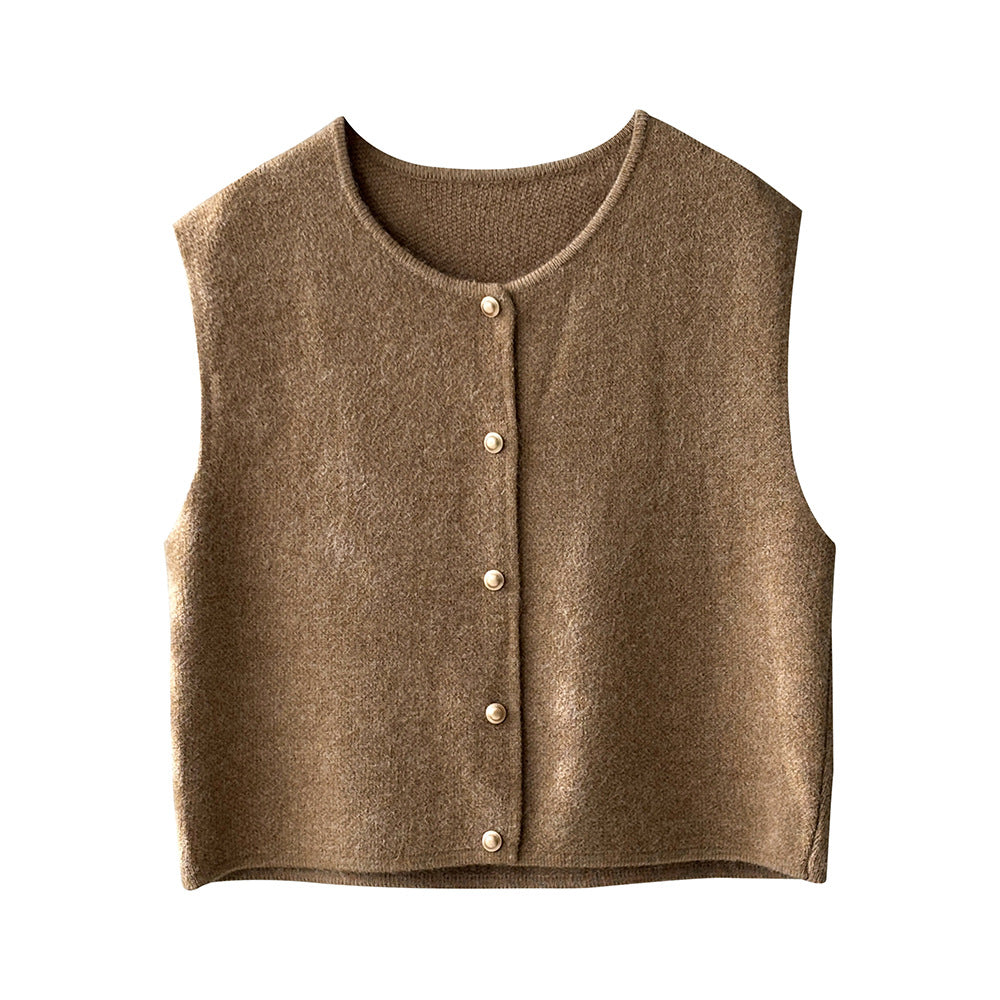 Brown button-down sweater vest from Gentle Knitted Vest, perfect for fashion and ملابس