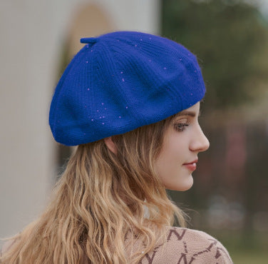 Blue wool beret from Winter Knitting Hat, perfect for fashion and ملابس in winter