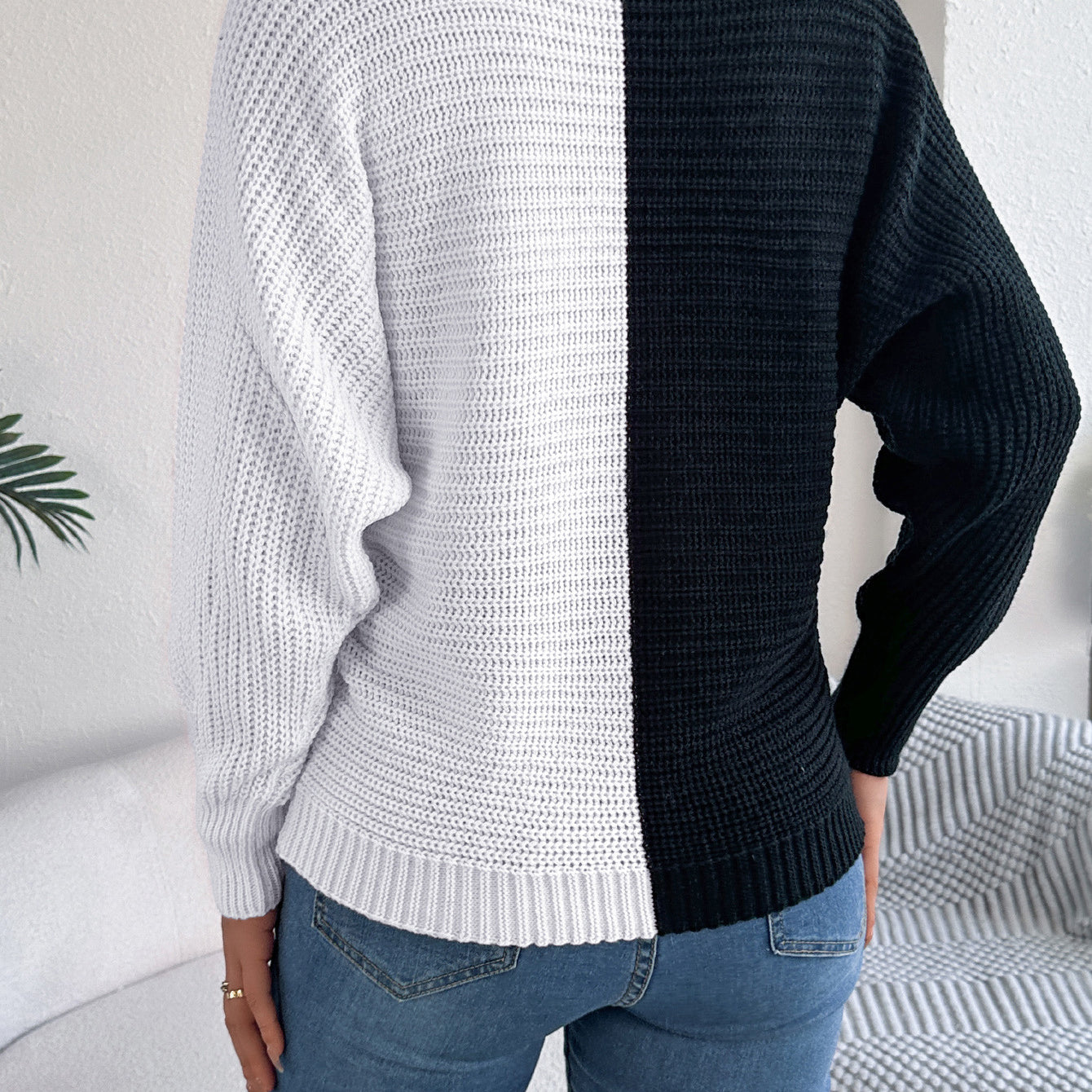 Two-tone knit sweater from Casual Shoulder Oversleeve Sweater collection, ideal for fashion and ملابس enthusiasts