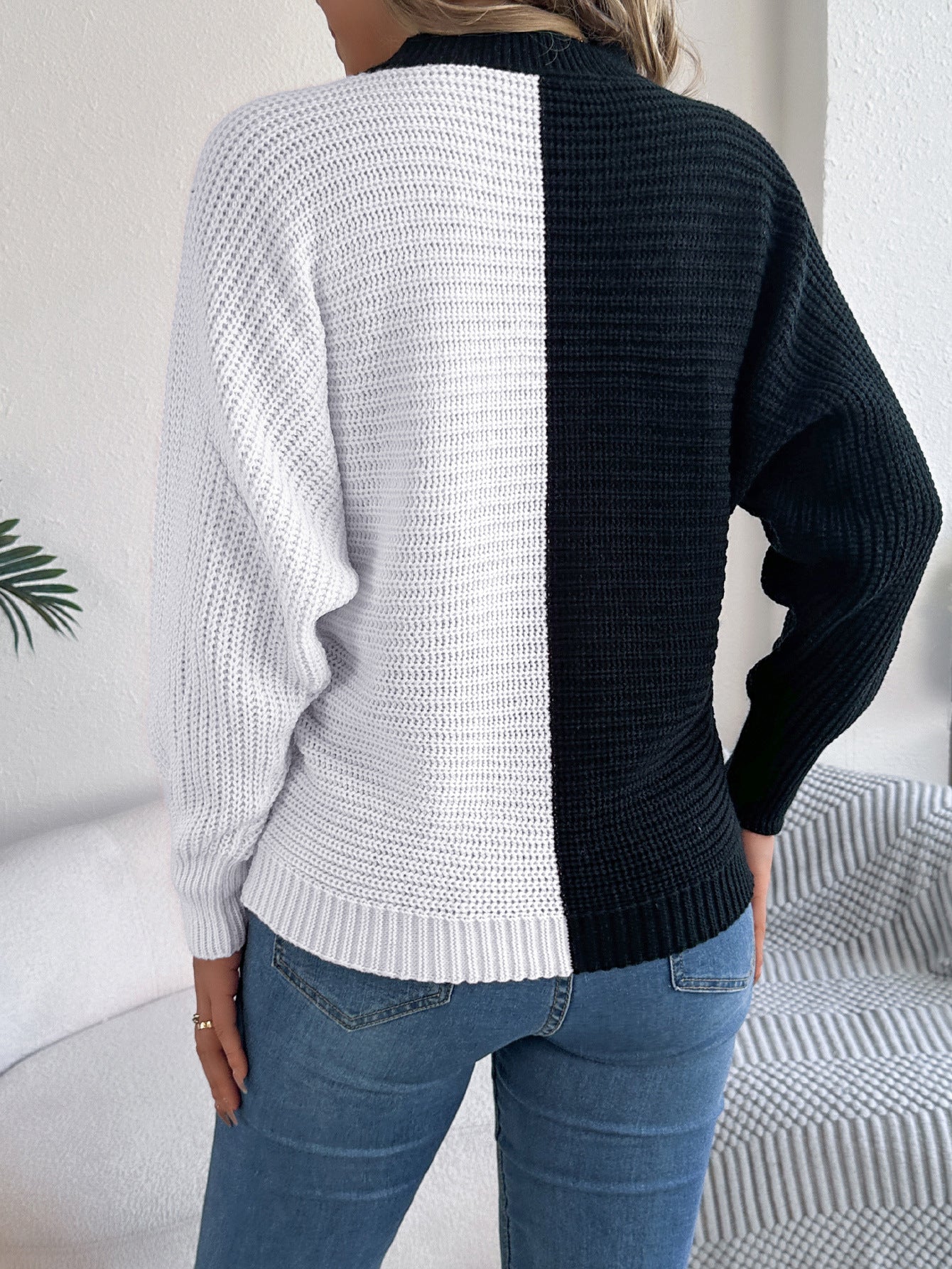 Two-tone knit sweater from Casual Shoulder Oversleeve Sweater collection, ideal for fashion and ملابس enthusiasts
