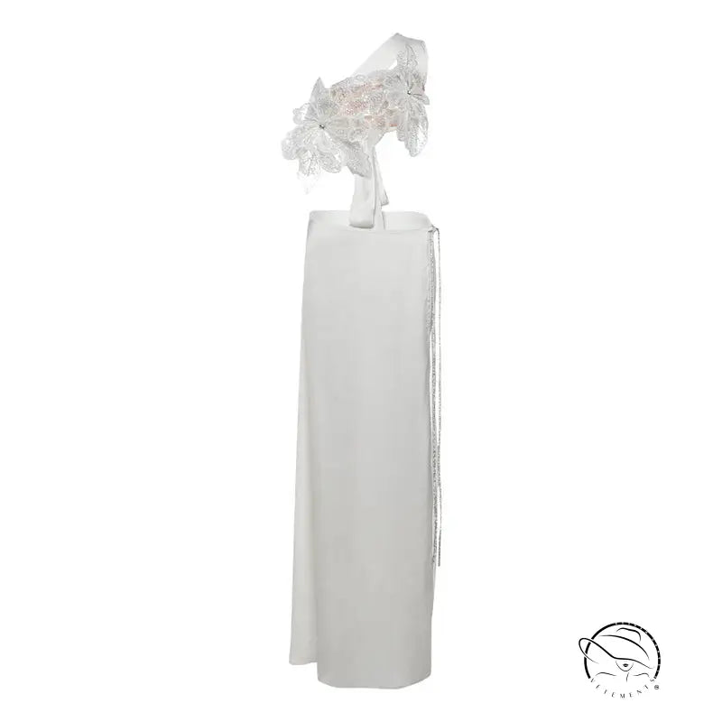 Elegant white floral lace-up top split skirt two-piece langry fashion set