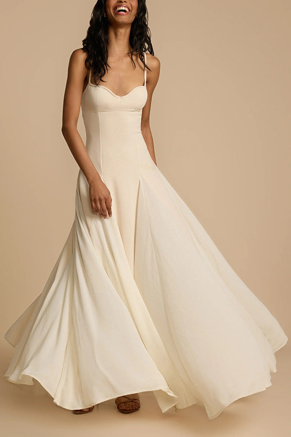 Elegant ivory casual loose large swing dress showcasing a stylish large swing design