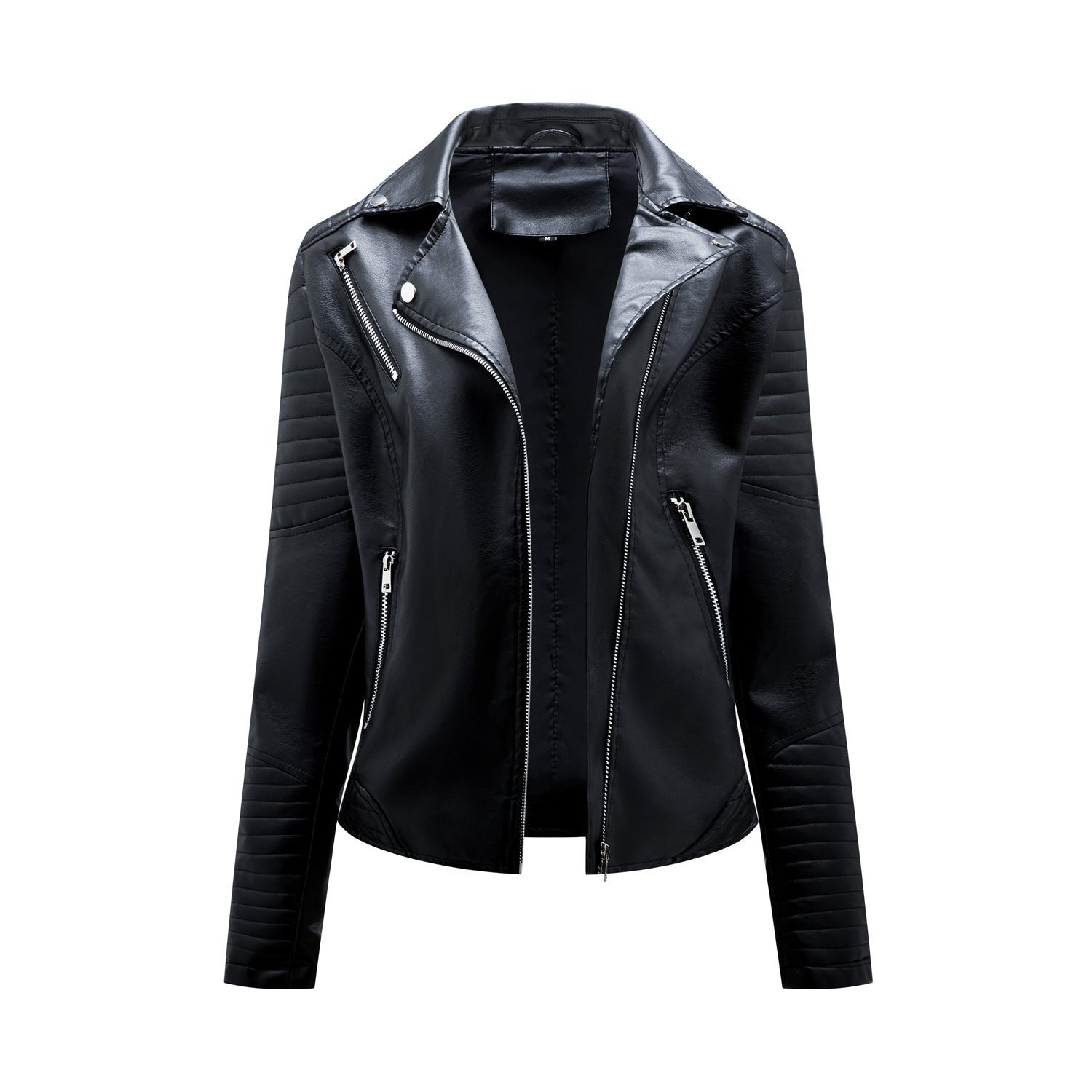 Black faux leather biker jacket from FALL LEATHER COAT, ideal for autumn leather slim style
