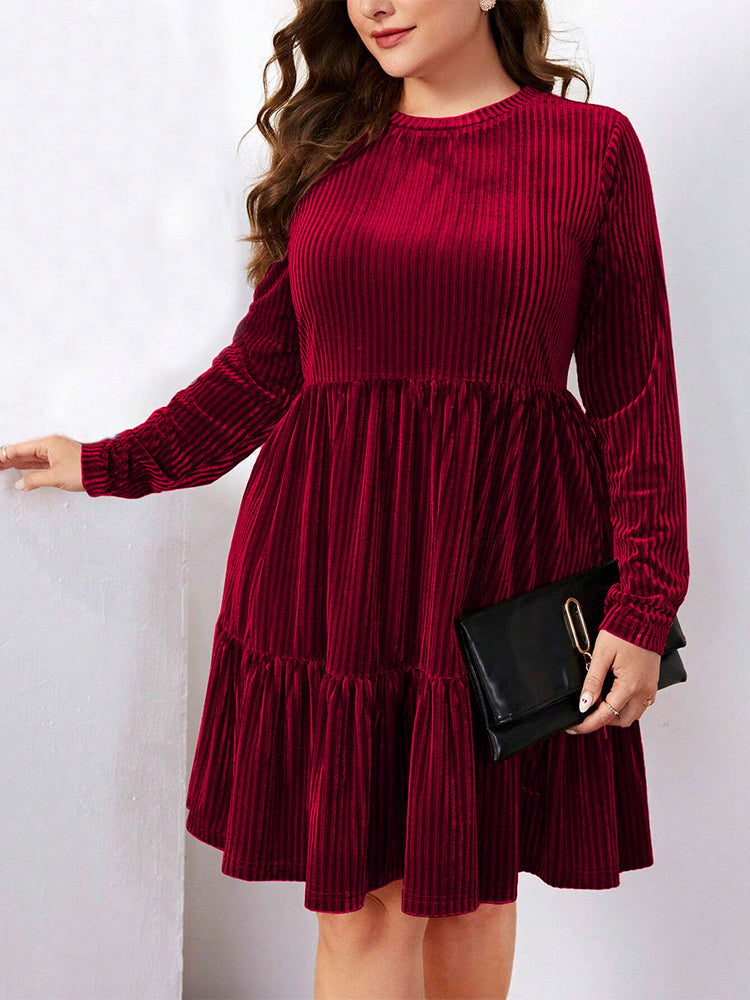Burgundy velvet tiered dress for elegant winter high waist A Line Dress fashion