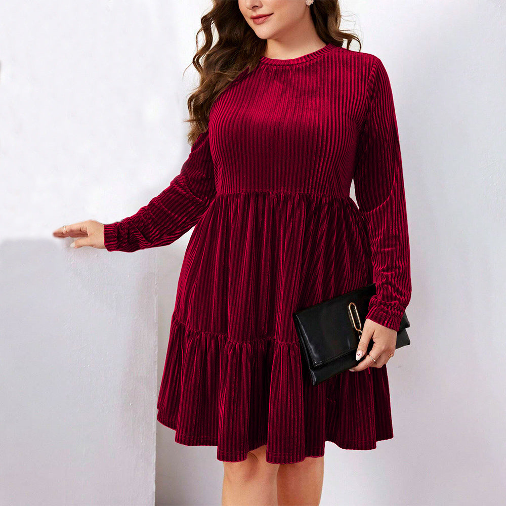 Burgundy velvet tiered dress for elegant winter high waist A Line Dress fashion