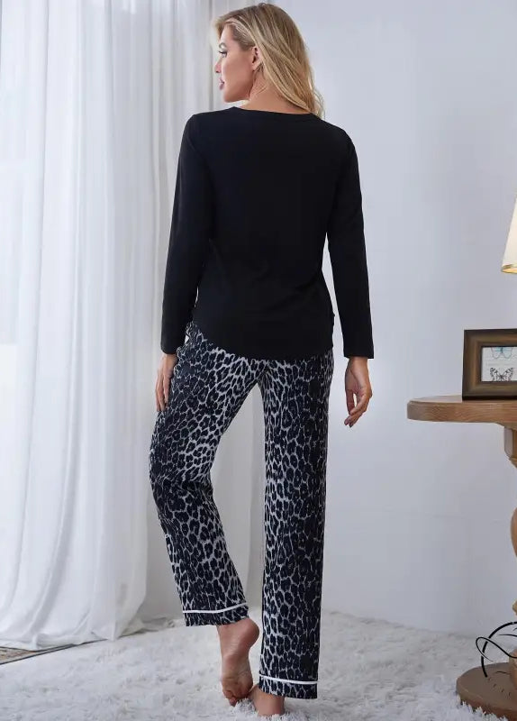Black and white langry leopard print pajama pants in soft fashion fabric