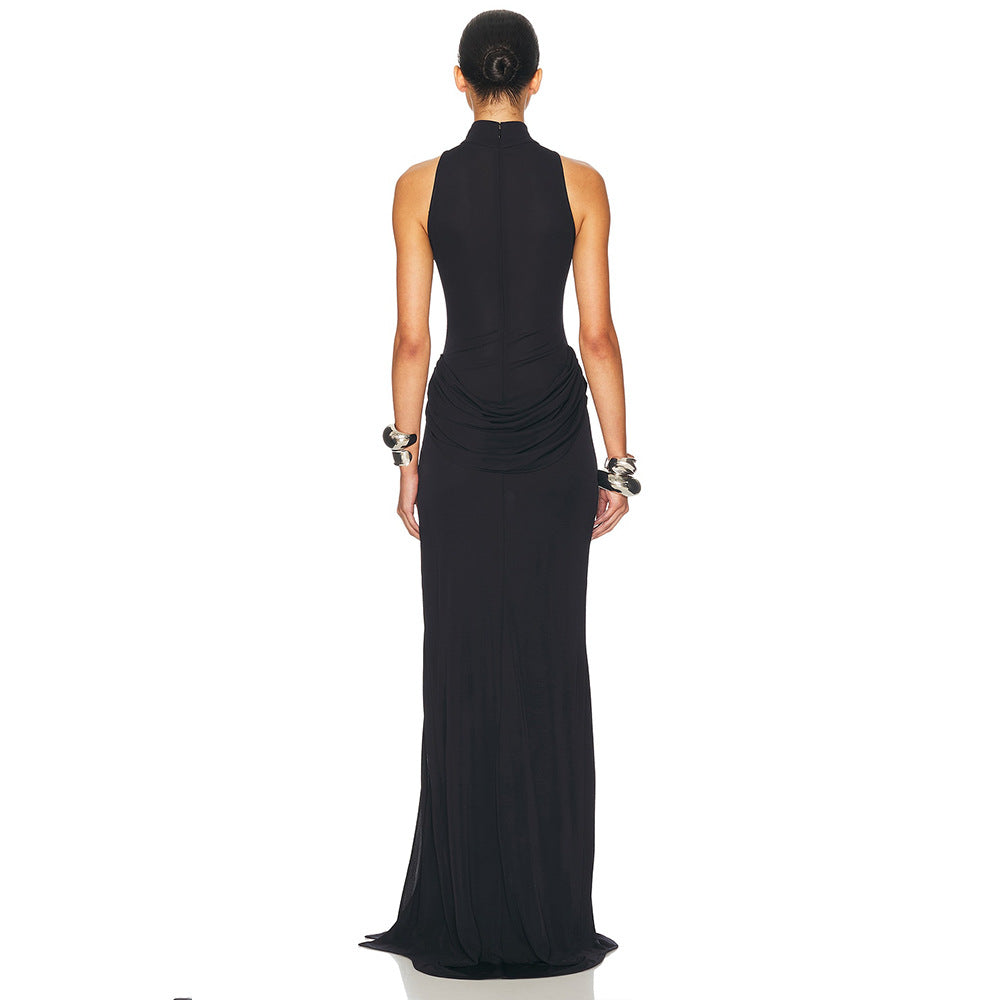 Black halter neck langry maxi dress with ruched detailing
