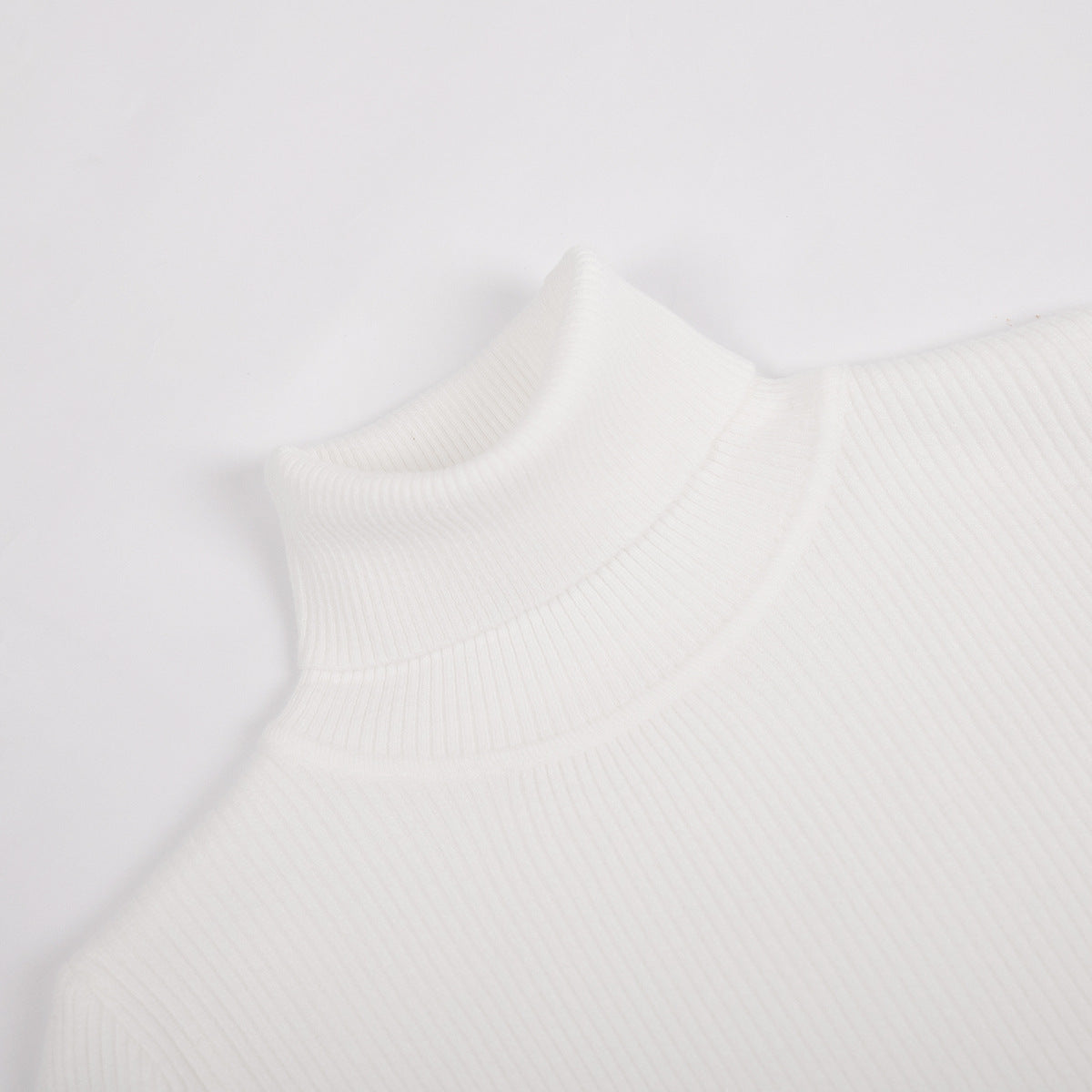 White langry fashion sweater with scalloped neckline and ribbed texture