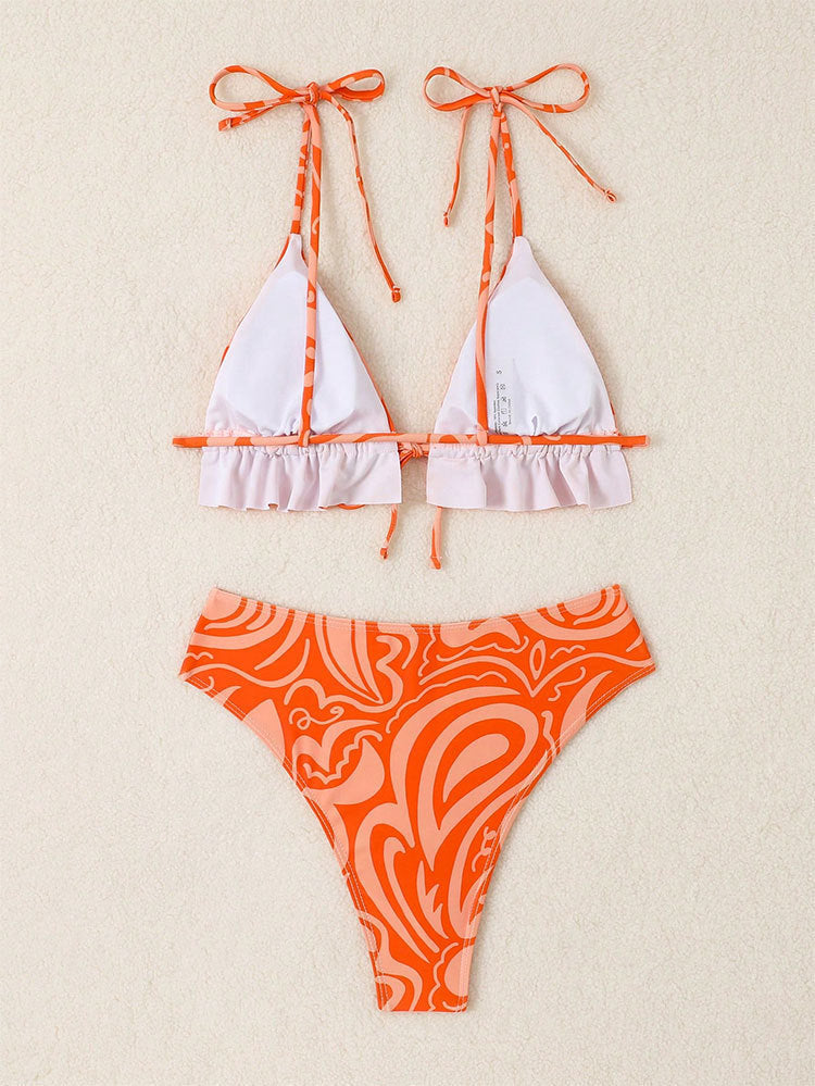 Bikini Swimsuit Printed Lace Up Spring Beach Women