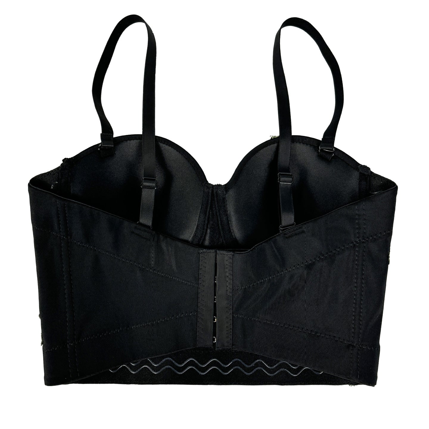 Langry embroidered floral short boning corset with black lace trim sports bra