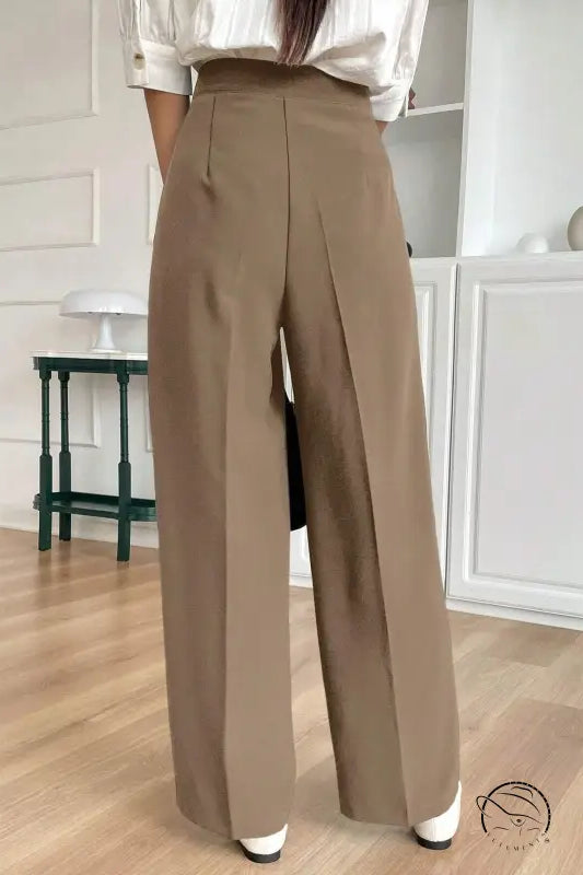 Langry fashion beige high-waisted wide-leg pants in slimming straight design